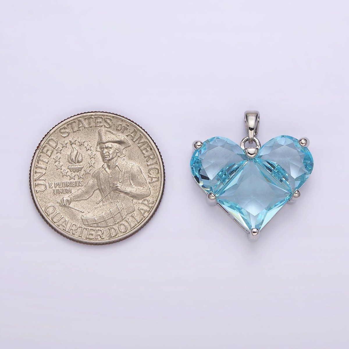 White Gold Filled Blue CZ Pixelated Heart Silver Pendant | AA763