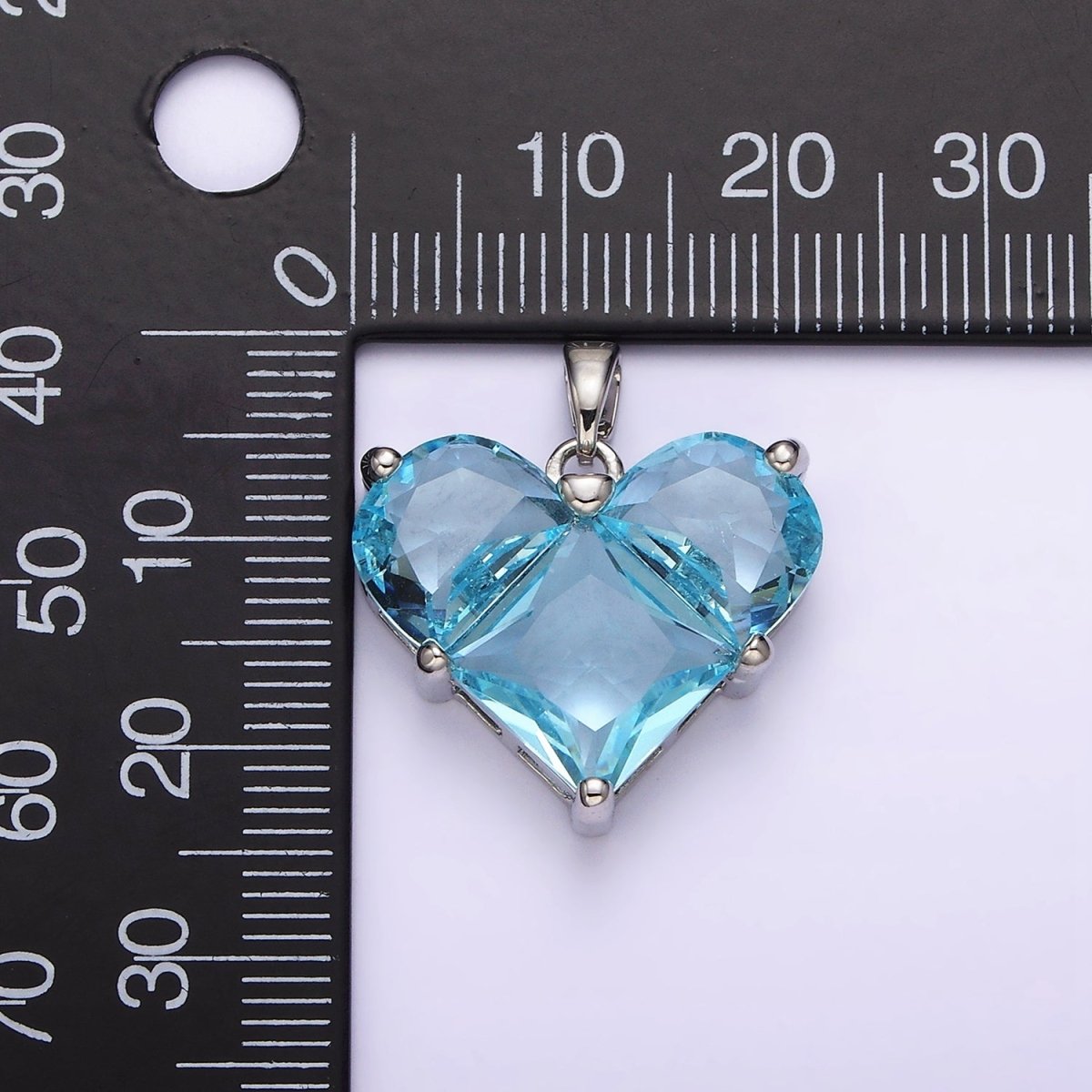 White Gold Filled Blue CZ Pixelated Heart Silver Pendant | AA763