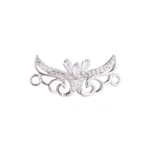 White Gold Filled Butterfly, Romantic Lover Love, Cubic Zirconia Bracelet Connector Charm, Necklace Pendant, Findings for Jewelry Making F-160