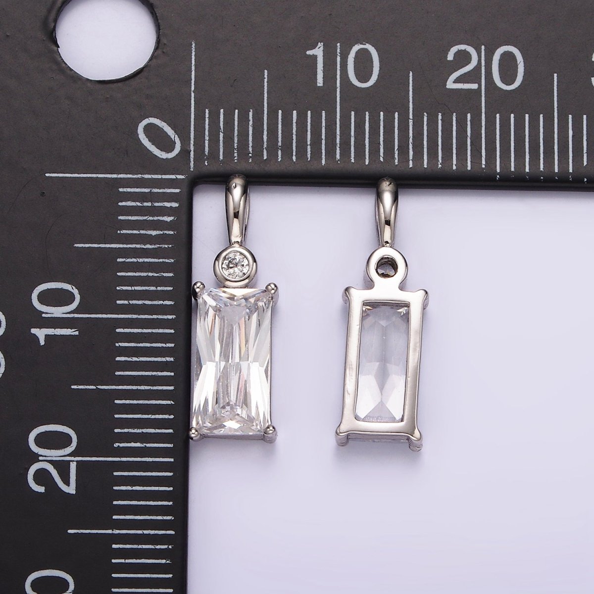 White Gold Filled Clear Baguette CZ Bezel Bail Pendant | AA1125