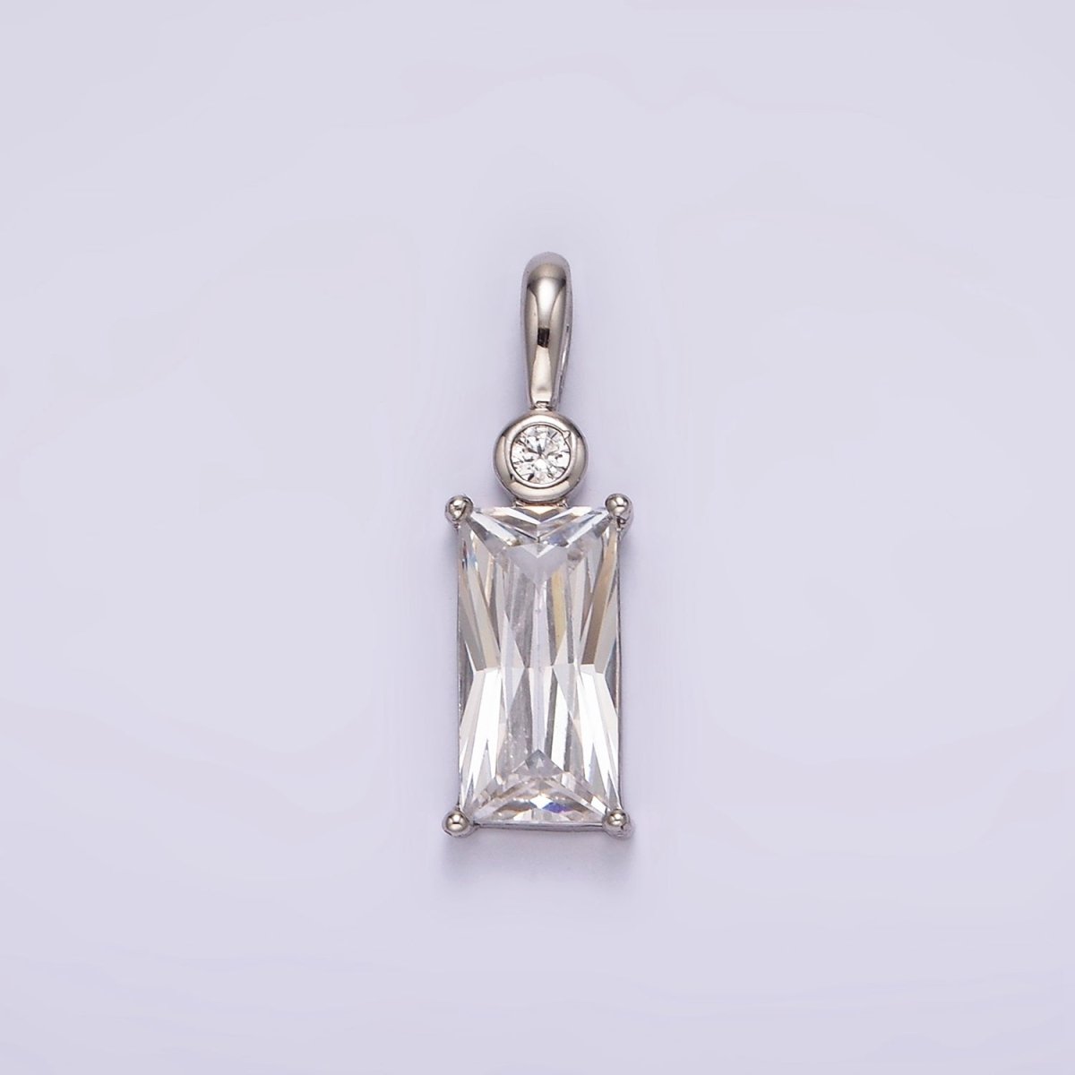 White Gold Filled Clear Baguette CZ Bezel Bail Pendant | AA1125