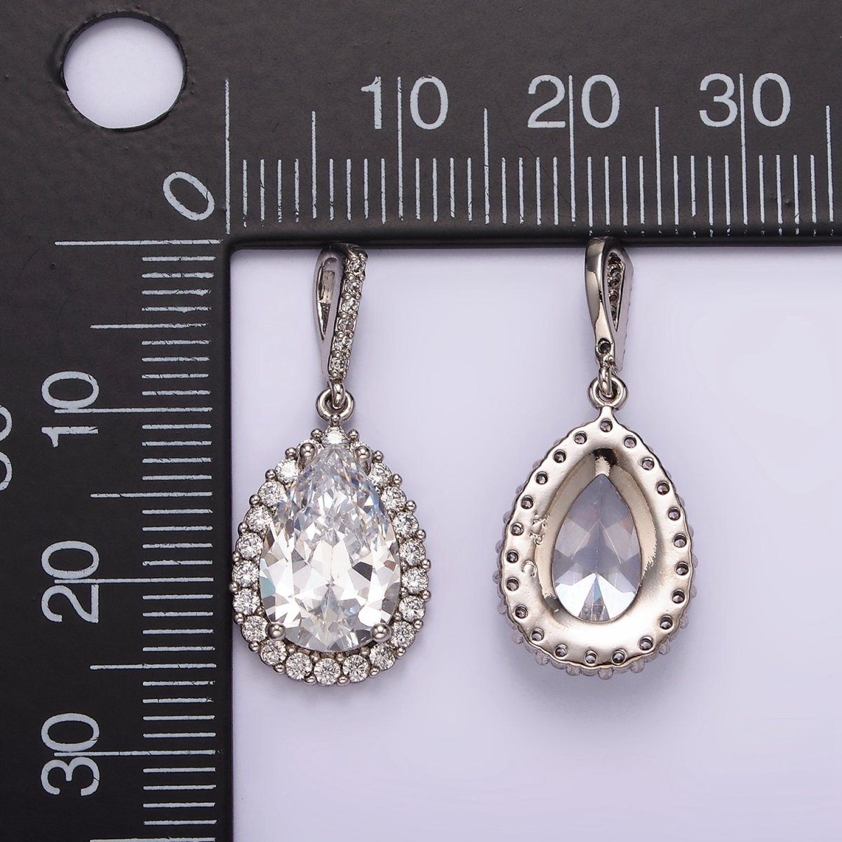 White Gold Filled Clear CZ Lined Teardrop Micro Paved Pendant | AA1124