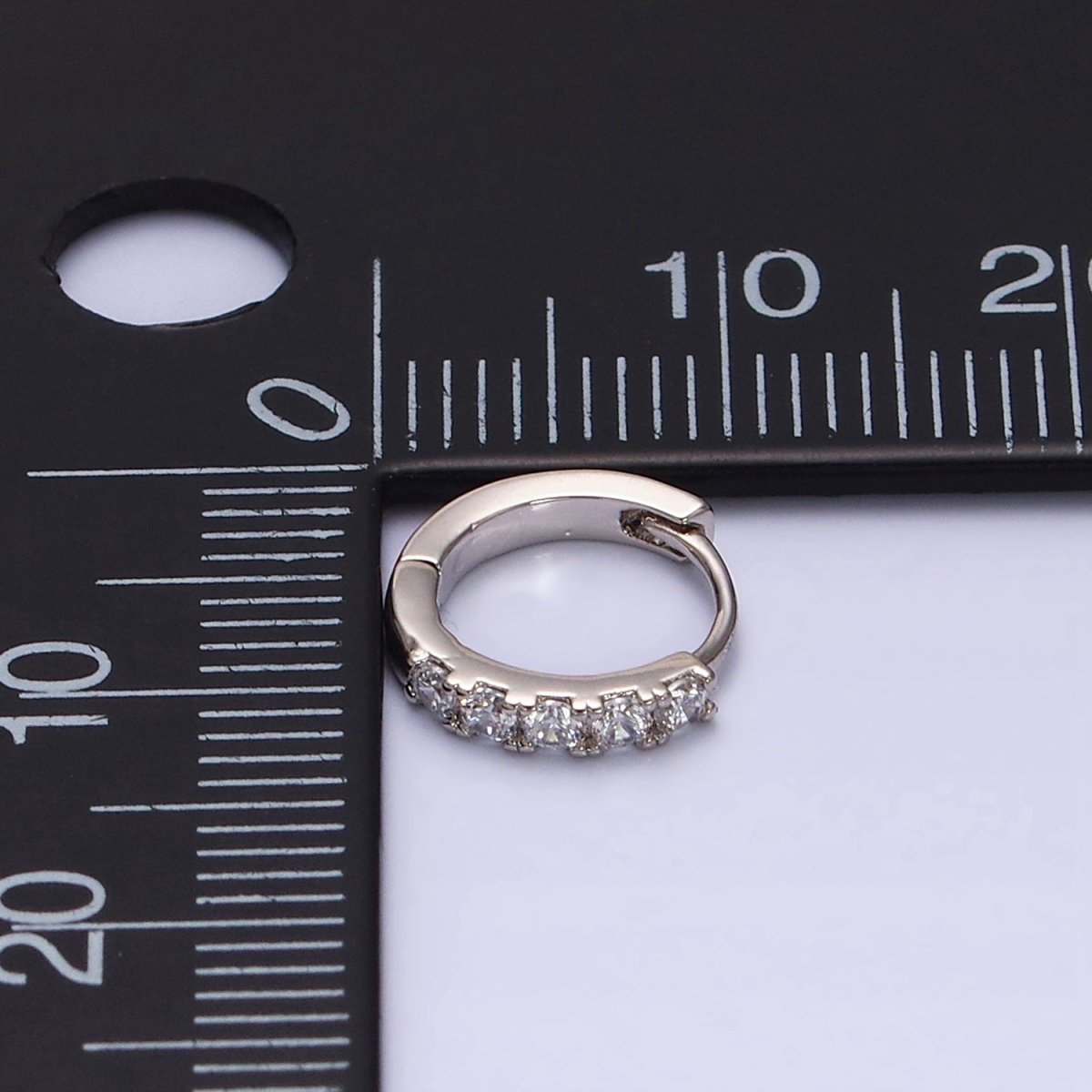 White Gold Filled Clear Micro Paved CZ 10mm Cartilage Huggie Earrings | AD1543