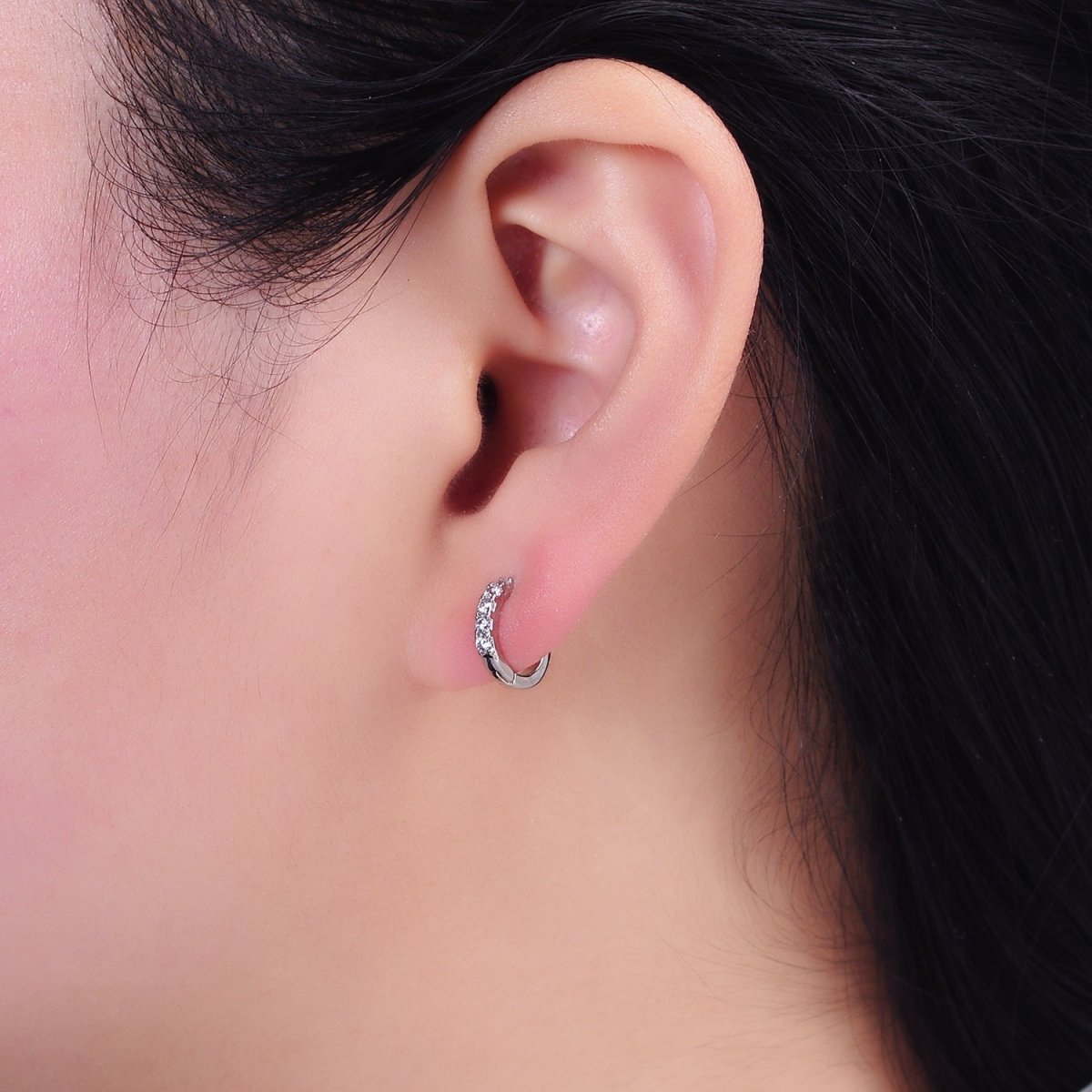 White Gold Filled Clear Micro Paved CZ 10mm Cartilage Huggie Earrings | AD1543