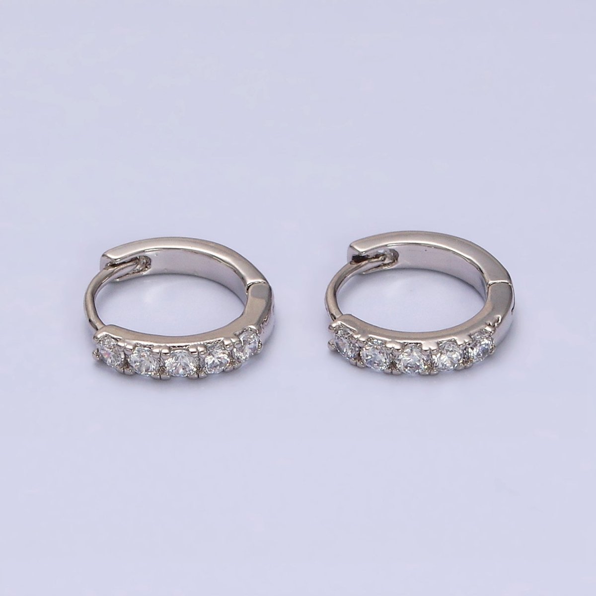 White Gold Filled Clear Micro Paved CZ 10mm Cartilage Huggie Earrings | AD1543