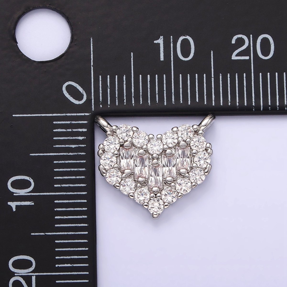 White Gold Filled Clear Multiple Baguette Micro Paved CZ 14mm Heart Connector G-787