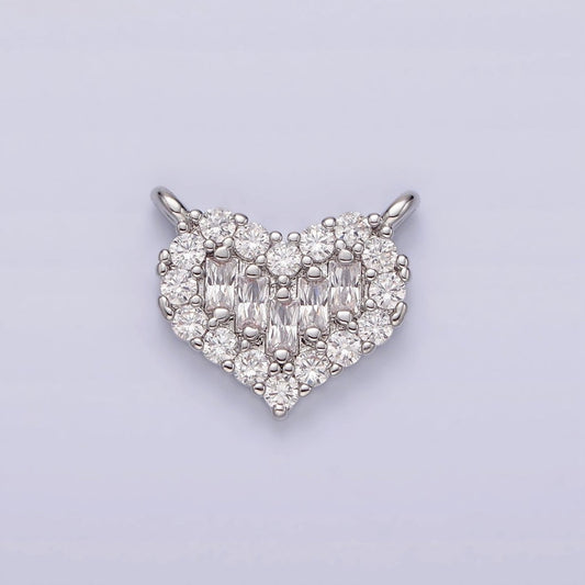 White Gold Filled Clear Multiple Baguette Micro Paved CZ 14mm Heart Connector G-787