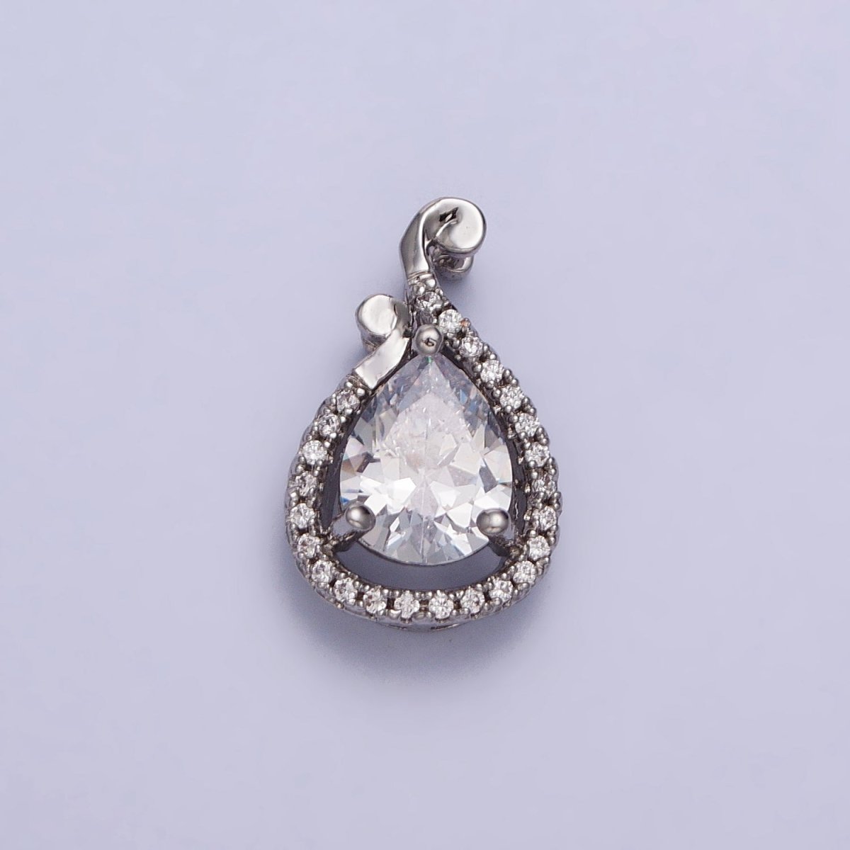 White Gold Filled Clear Teardrop Micro Paved CZ Pendant | AA031