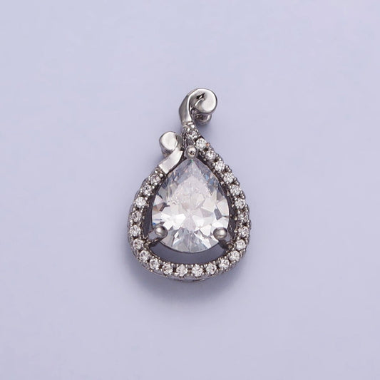 White Gold Filled Clear Teardrop Micro Paved CZ Pendant | AA031