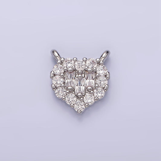 White Gold Filled Clear Triple Baguette Micro Paved CZ 10mm Heart Connector G-786