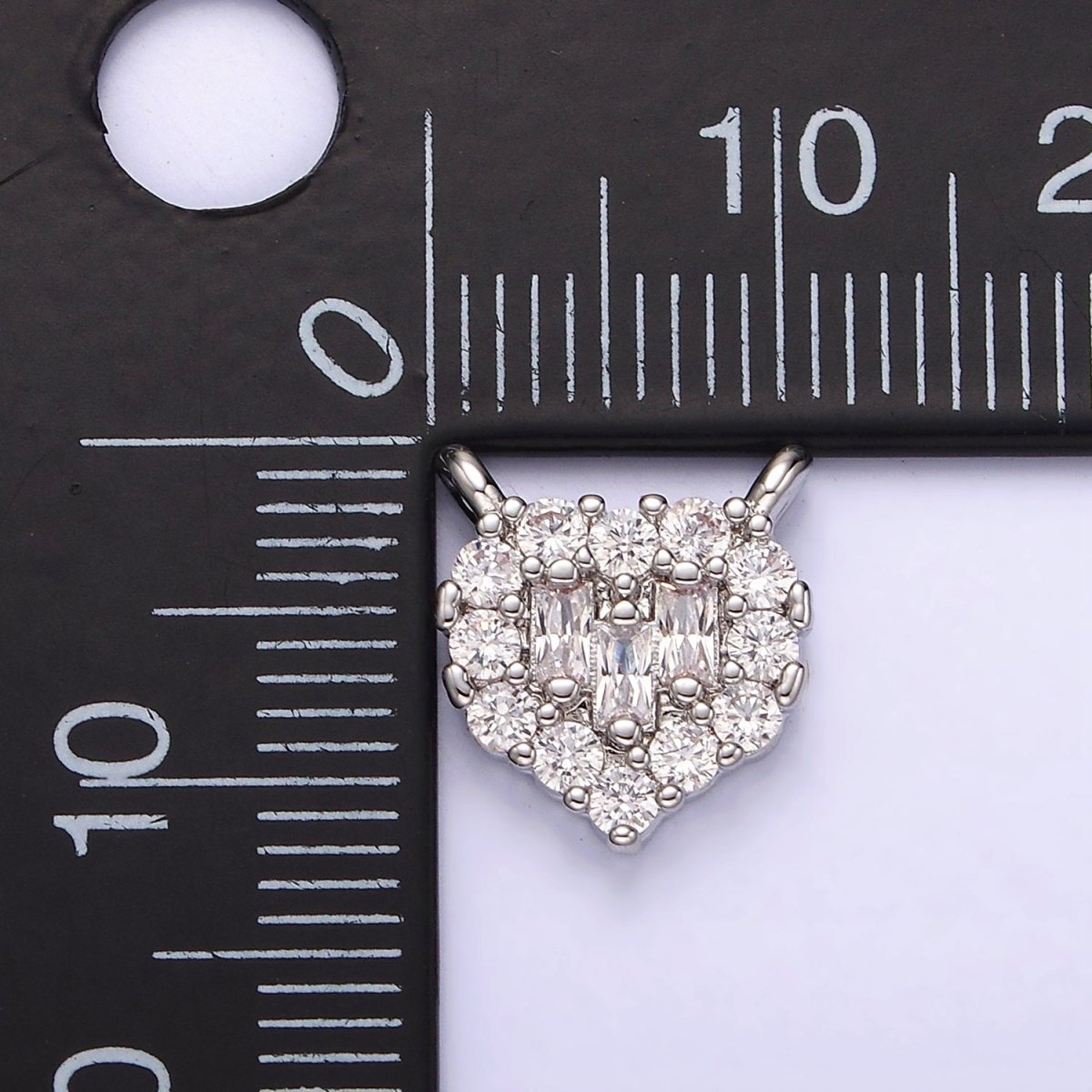 White Gold Filled Clear Triple Baguette Micro Paved CZ 10mm Heart Connector G-786