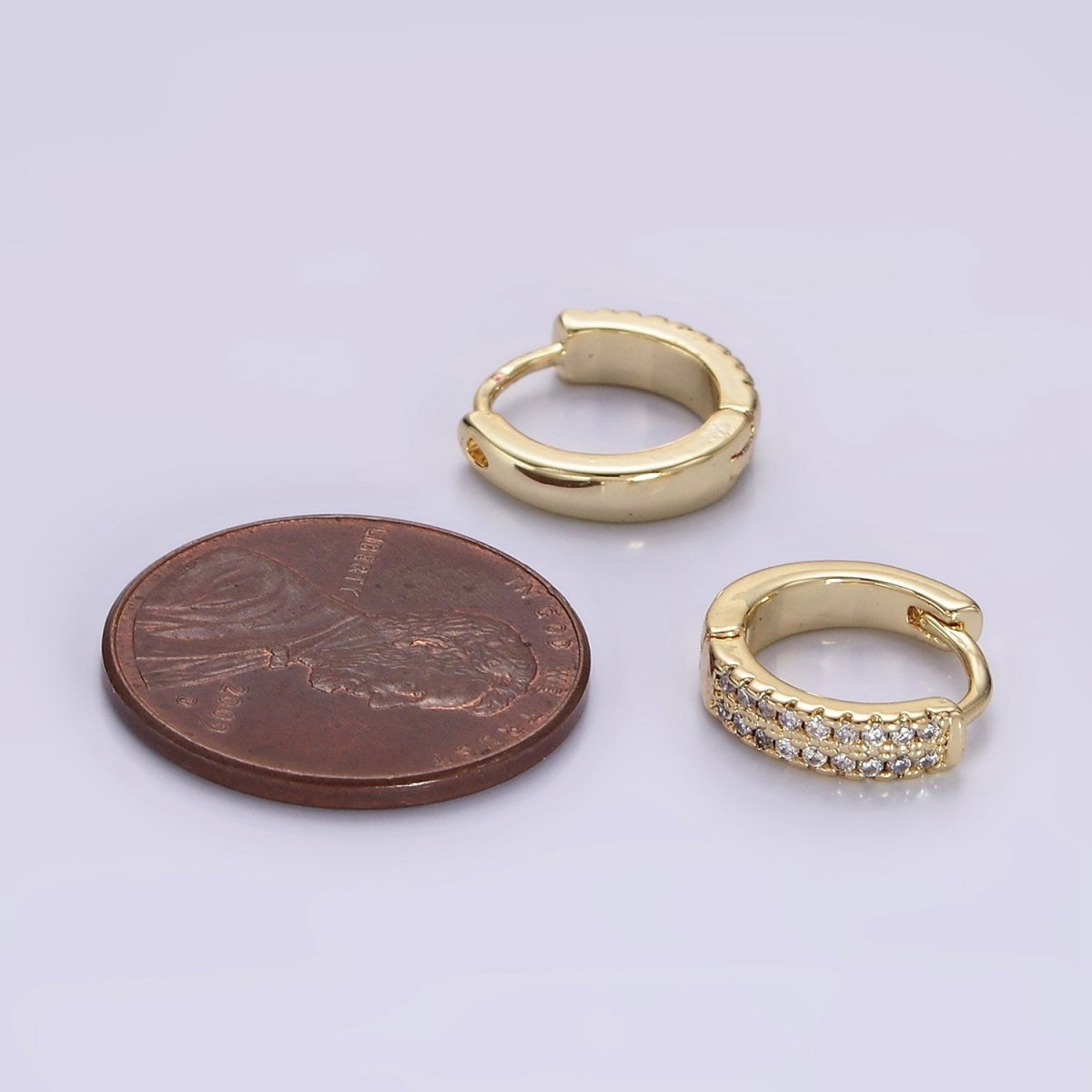 White Gold Filled CZ Double Micro Paved Lined 12mm Cartilage Huggie Earrings in Silver | AE100