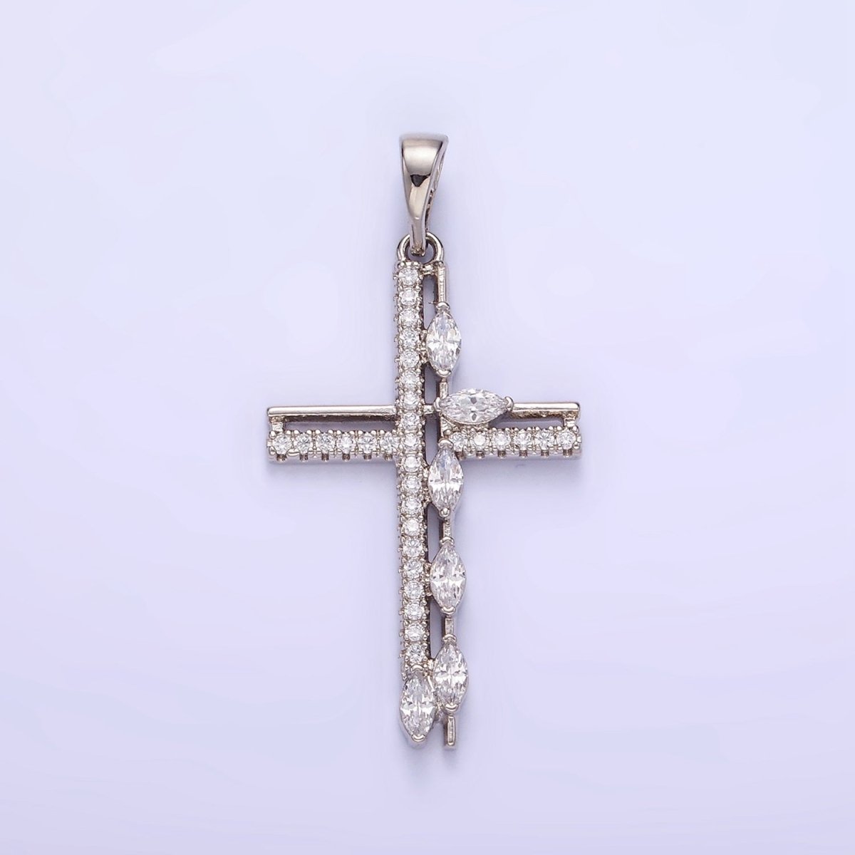 White Gold Filled CZ Marquise Micro Paved Open Cross Religious Pendant | AA1127