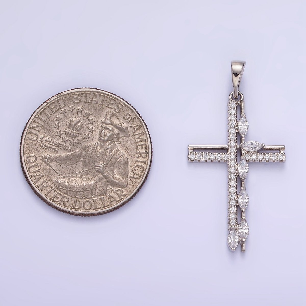 White Gold Filled CZ Marquise Micro Paved Open Cross Religious Pendant | AA1127