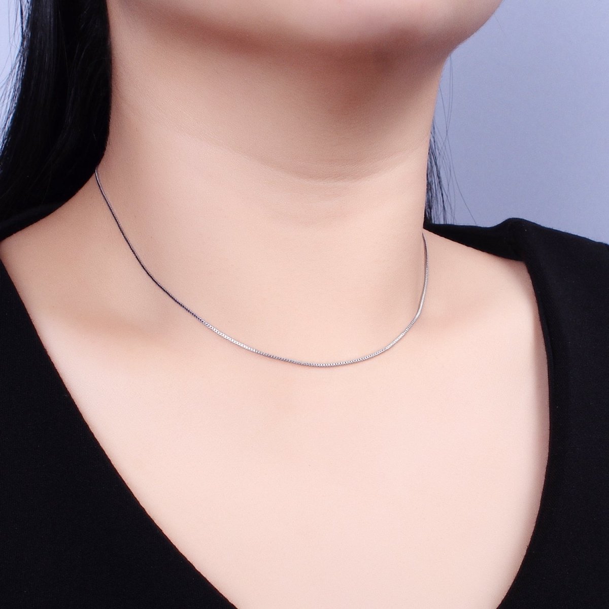 White Gold Filled Dainty 1mm Box Chain 15.75 Choker Necklace with Spring Ring | WA-1737 Clearance Pricing