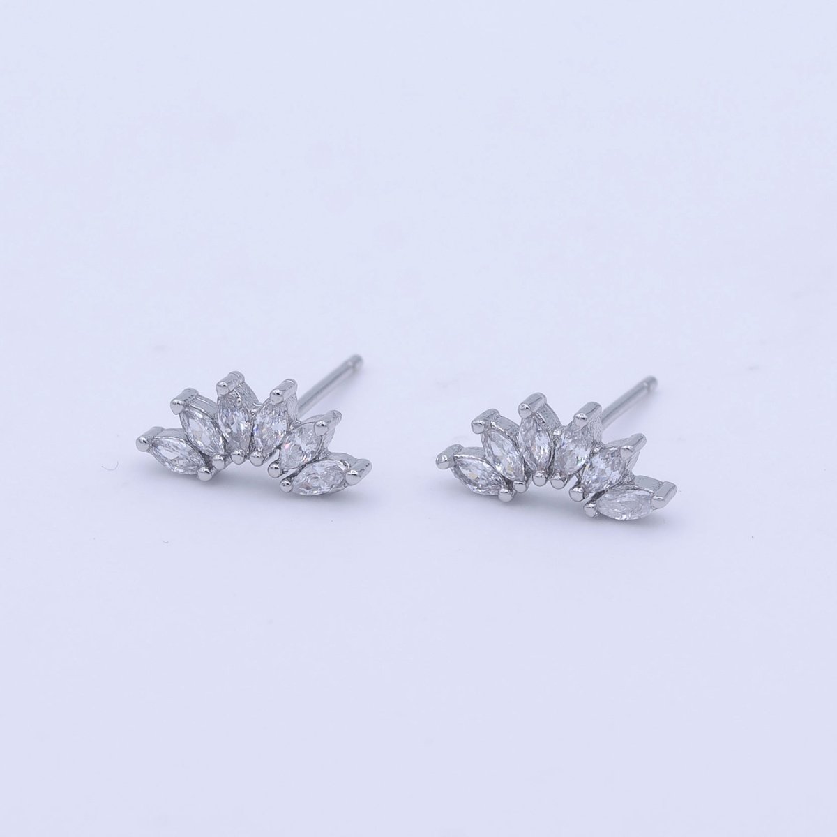 White Gold Filled Dainty Silver Marquise Cluster Dainty Stud Earrings | AD-272
