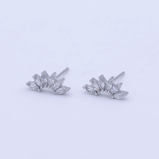 White Gold Filled Dainty Silver Marquise Cluster Dainty Stud Earrings | AD-272