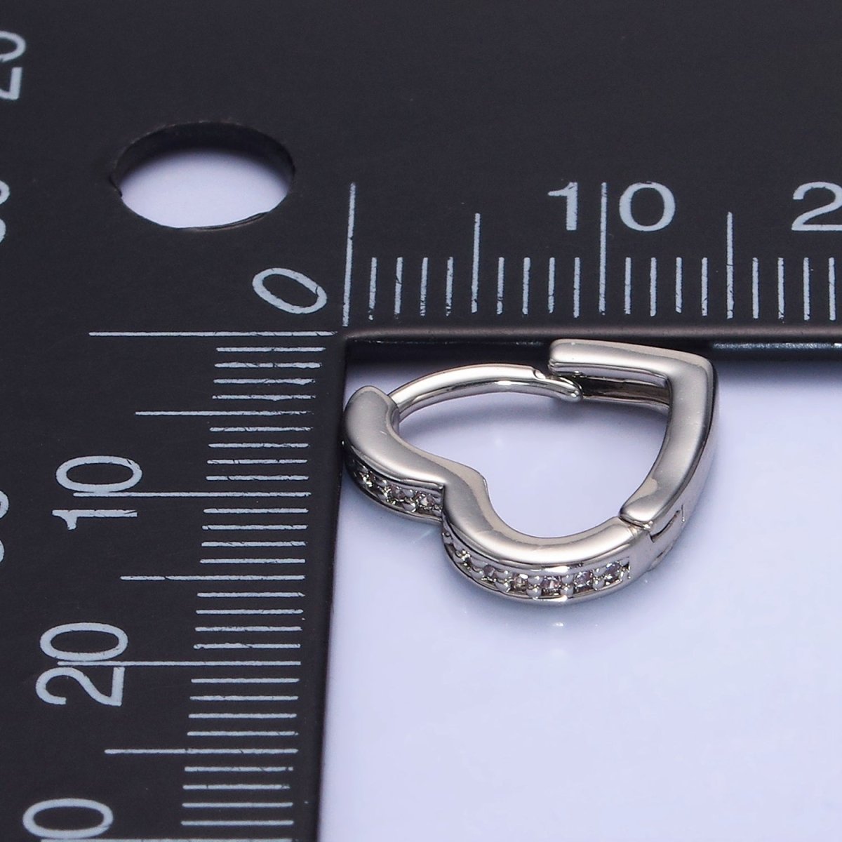 White Gold Filled Dotted Lined Heart Huggie Earrings | AB1271