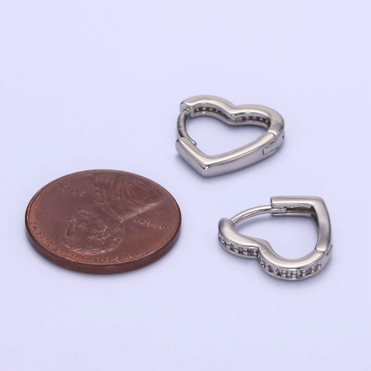 White Gold Filled Dotted Lined Heart Huggie Earrings | AB1271