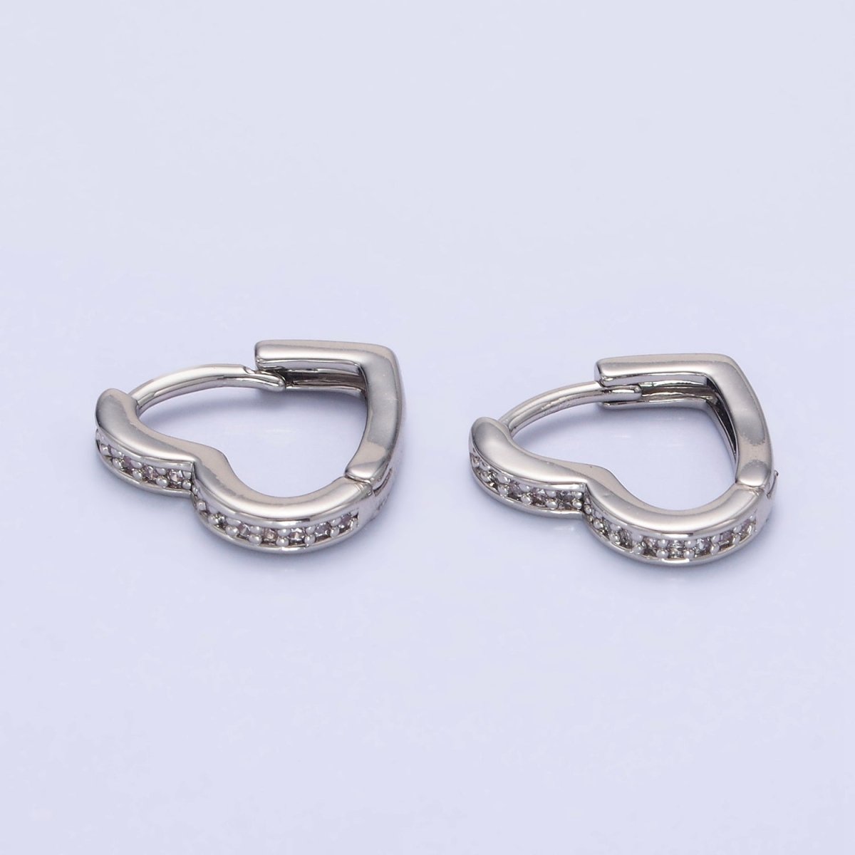 White Gold Filled Dotted Lined Heart Huggie Earrings | AB1271