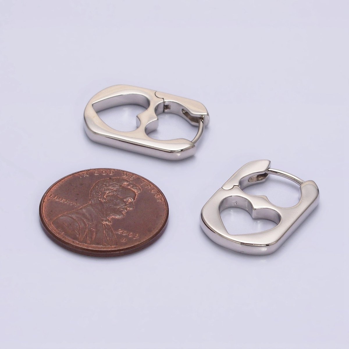White Gold Filled Double Open Heart Rectangular Hoop Earrings | AE814