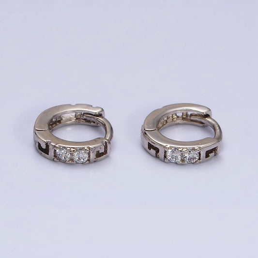 White Gold Filled Double Two Clear CZ Lined 10mm Cartilage Huggie Earrings | AD1450