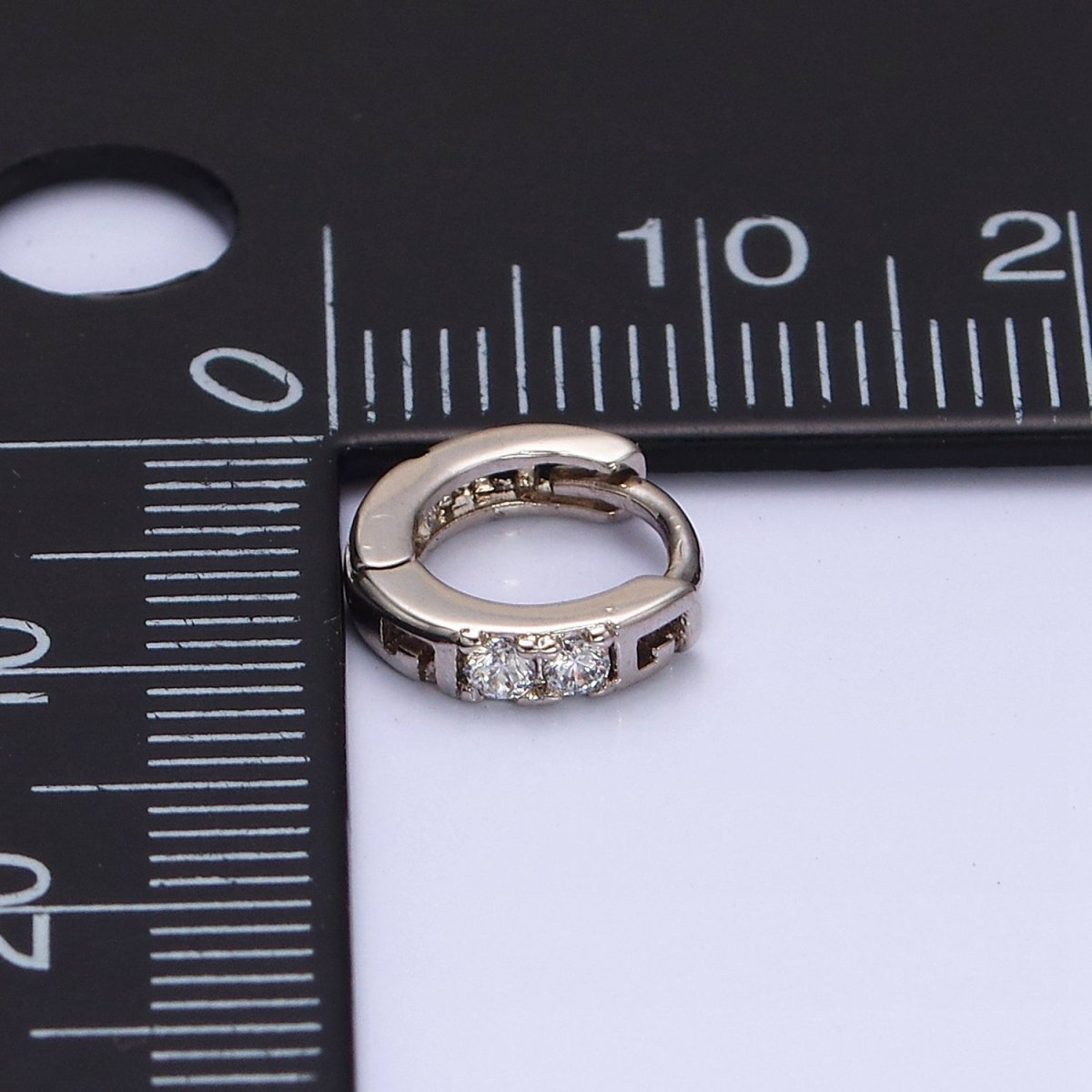 White Gold Filled Double Two Clear CZ Lined 10mm Cartilage Huggie Earrings | AD1450