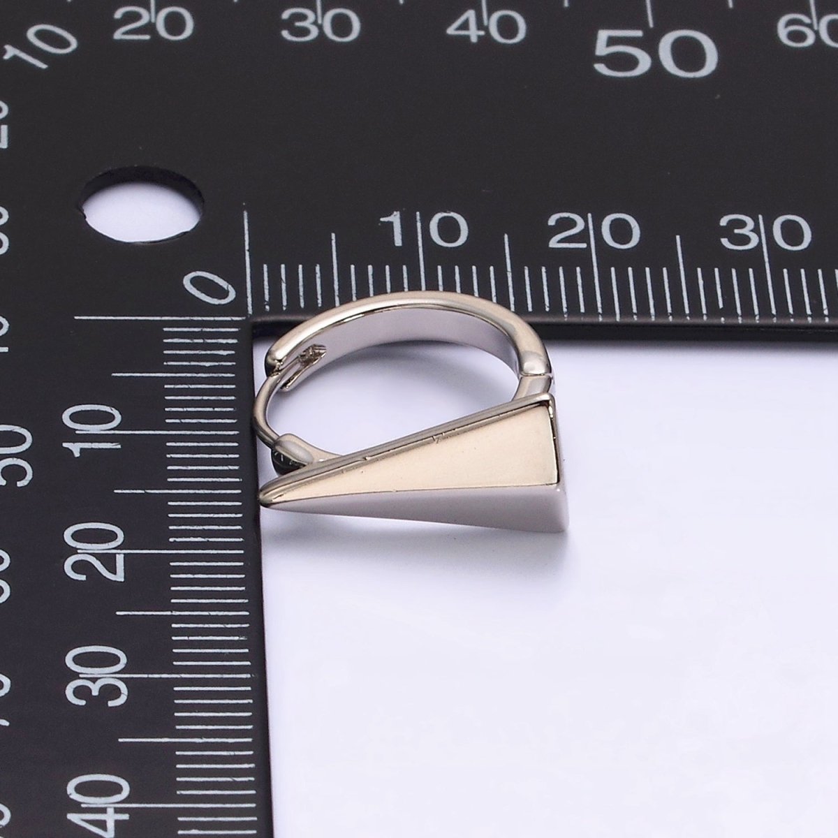 White Gold Filled Edged Triangle 17mm Huggie Hoop Silver Earrings | AE809