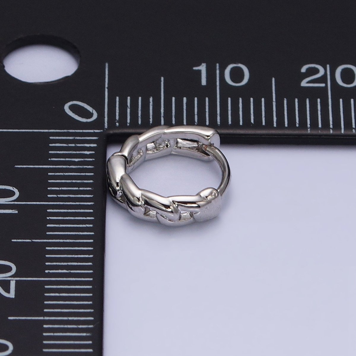 White Gold Filled Flat Curb Link 11mm Cartilage Huggie Earrings | AD858