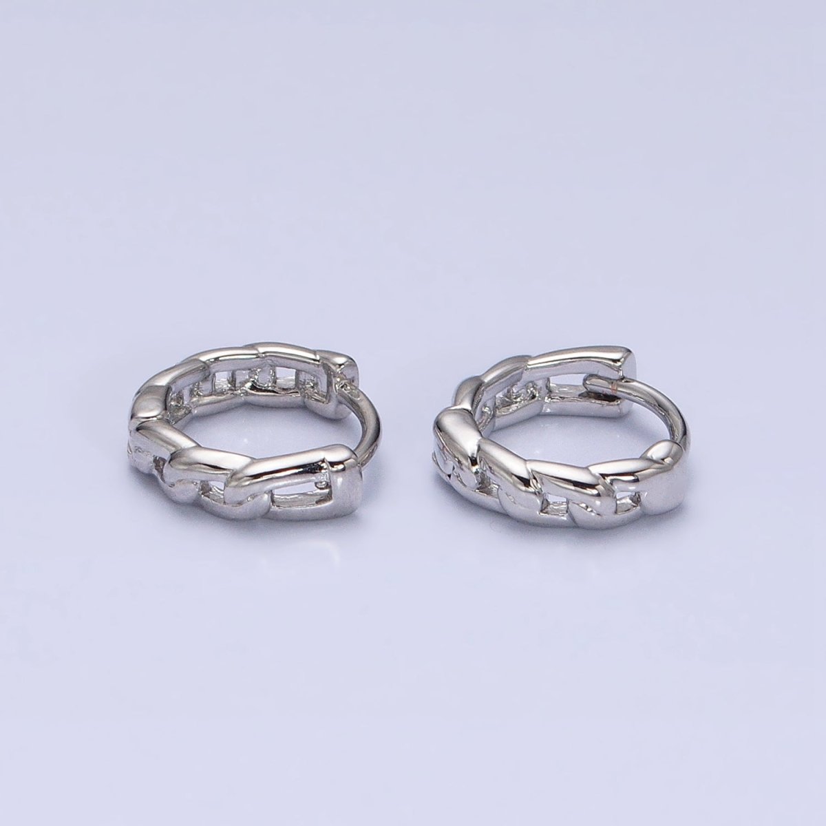 White Gold Filled Flat Curb Link 11mm Cartilage Huggie Earrings | AD858
