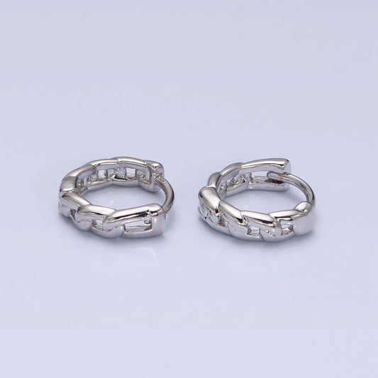 White Gold Filled Flat Curb Link 11mm Cartilage Huggie Earrings | AD858