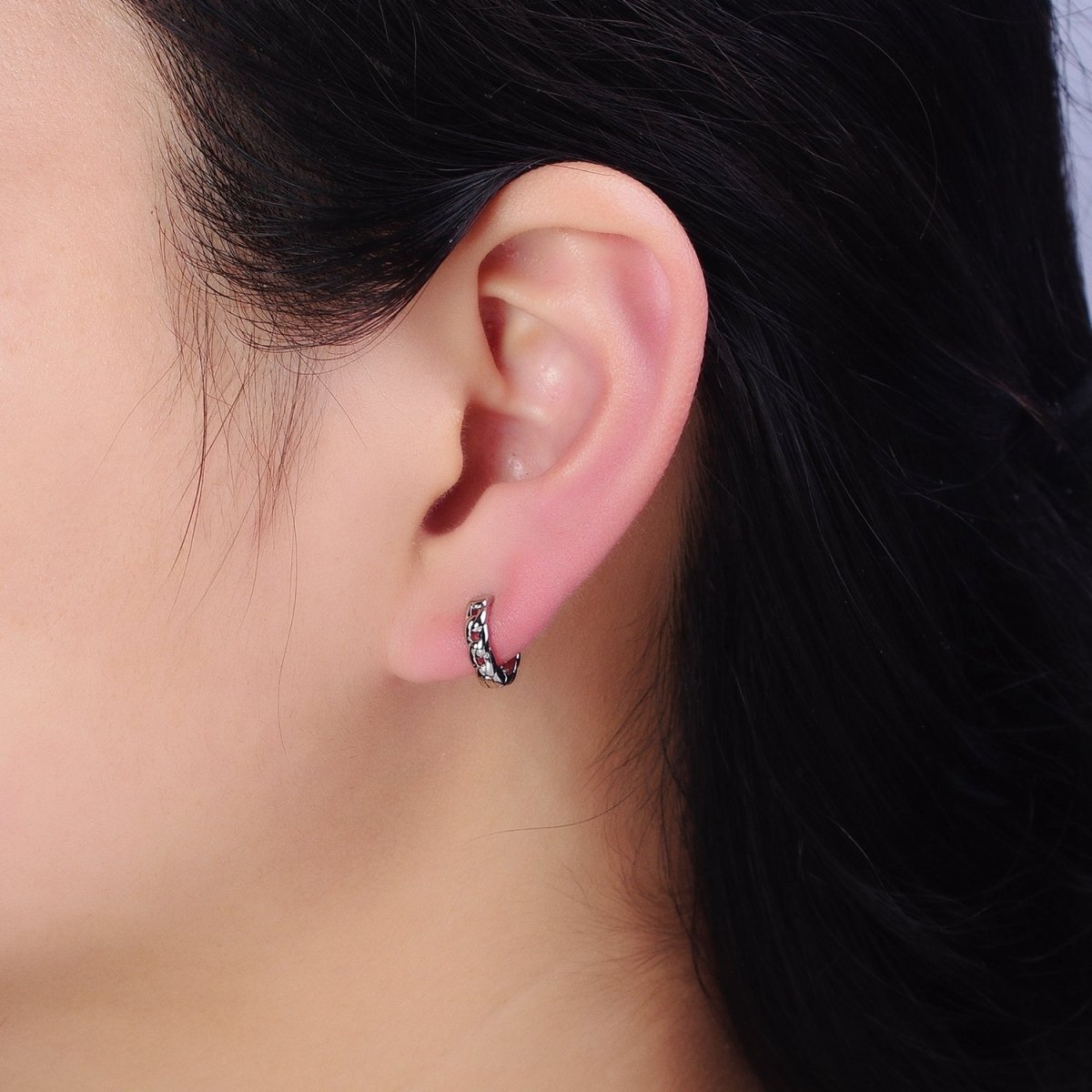White Gold Filled Flat Curb Link 11mm Cartilage Huggie Earrings | AD858