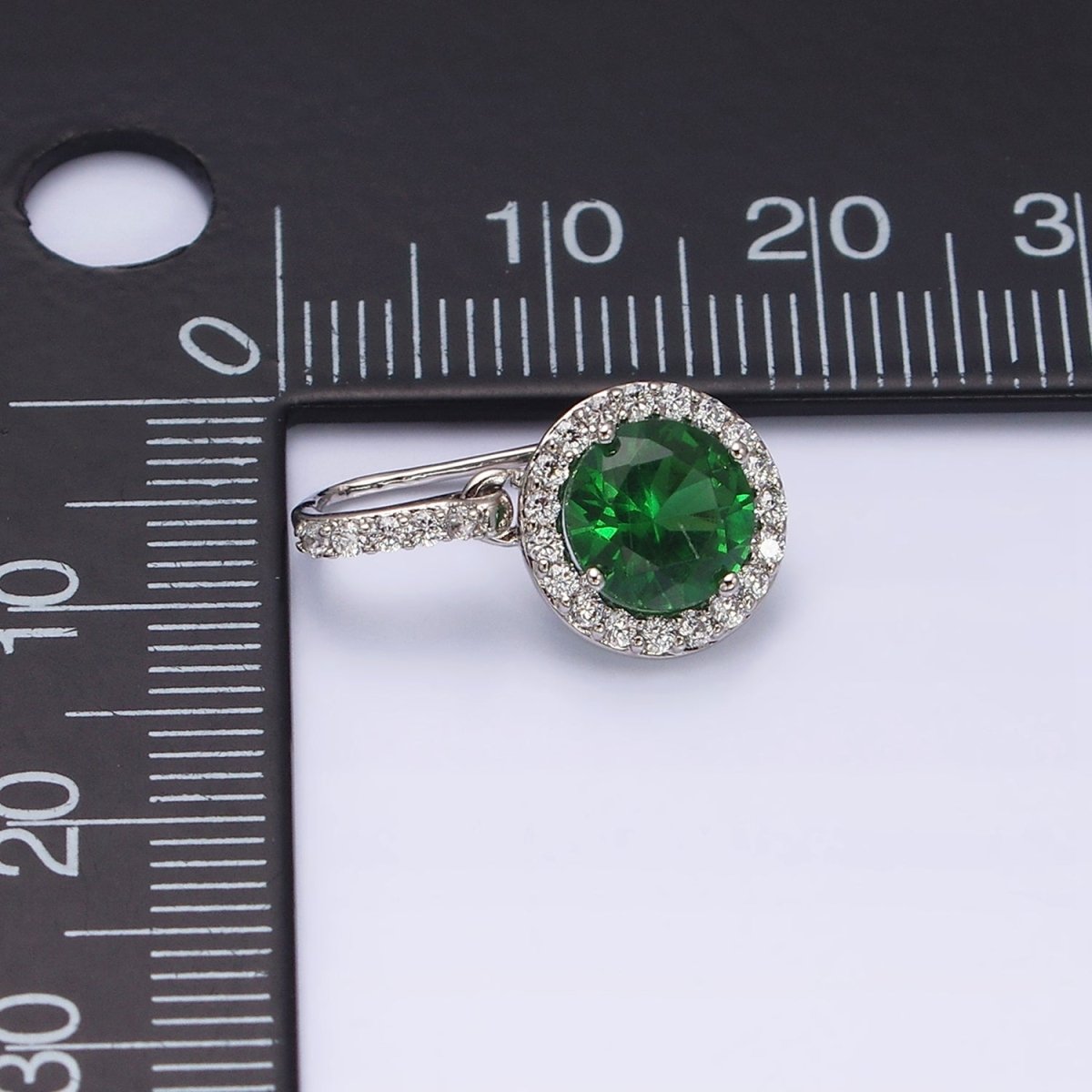 White Gold Filled Green CZ Round Micro Paved CZ French Hook Earrings | AD1451