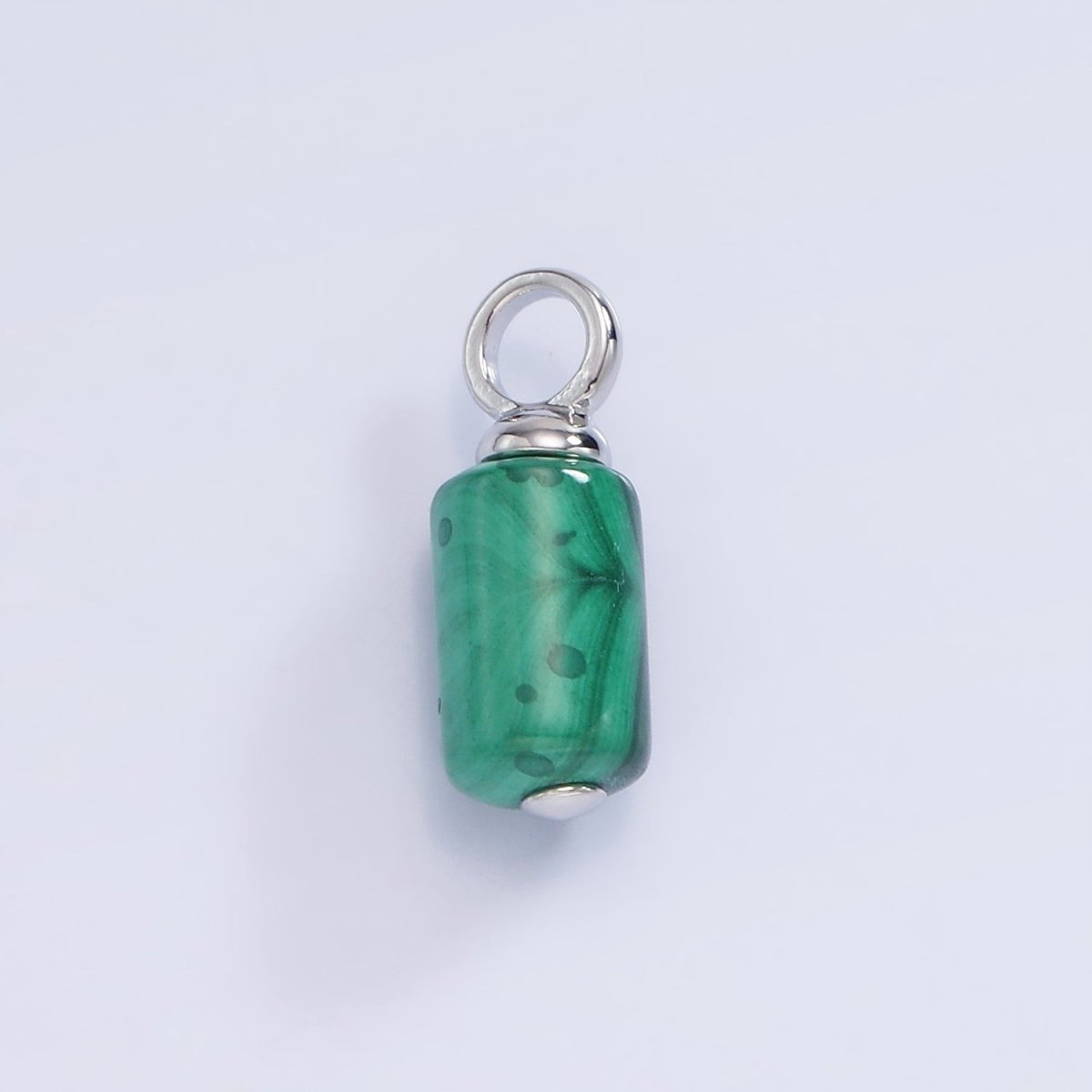 White Gold Filled Green Malachite Gemstone Cylinder Charm | W522