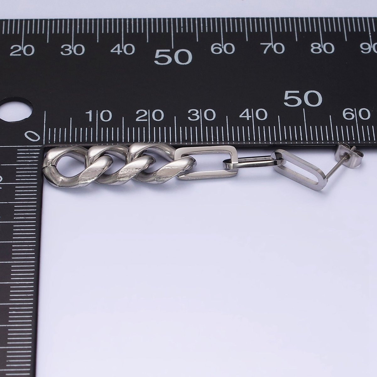 White Gold Filled Linear Paperclip Curb Chain Link Stud Earrings | AD1424