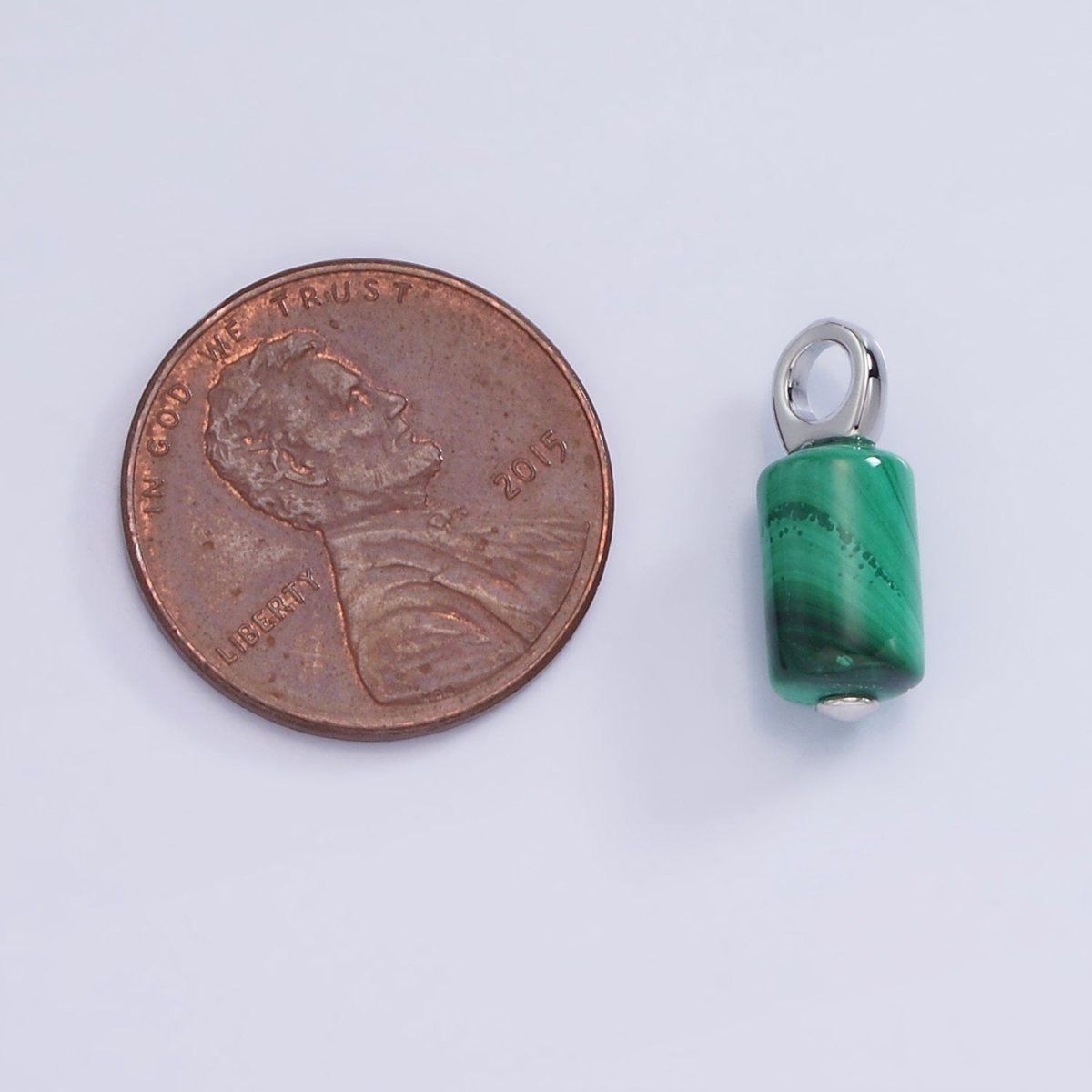 White Gold Filled Malachite Cylinder Tube Charm | W521
