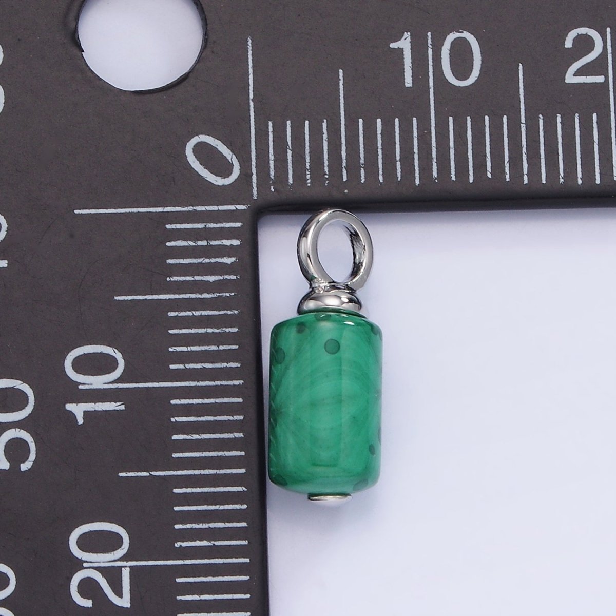 White Gold Filled Malachite Cylinder Tube Charm | W521