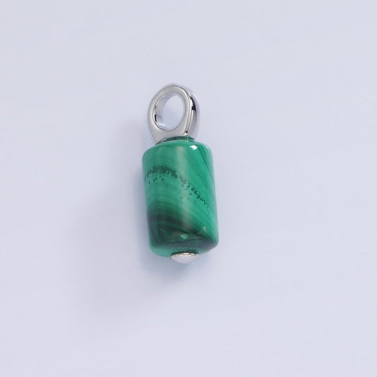 White Gold Filled Malachite Cylinder Tube Charm | W521