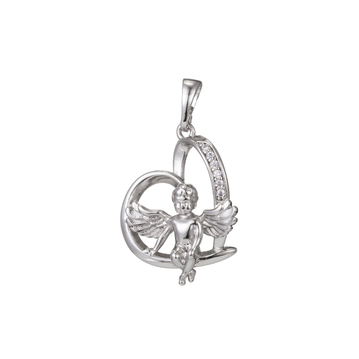 White Gold Filled Micro Pave CZ Boy Angel Pendant Charm, Micro Pave Pendant Charm, White Gold Filled Pendant, For DIY Jewelry Making I-516