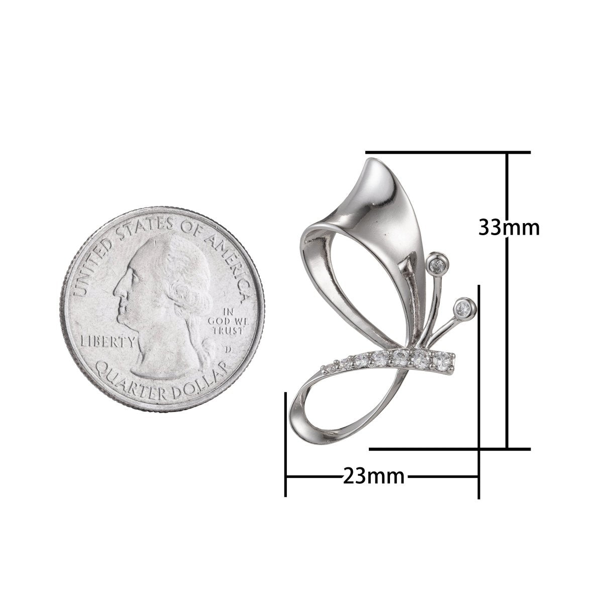 White Gold Filled Micro Pave CZ Butterfly Pendant Charm, Butterfly Pendant Charm, White Gold Filled Butterfly Pendant, For DIY Jewelry I-505
