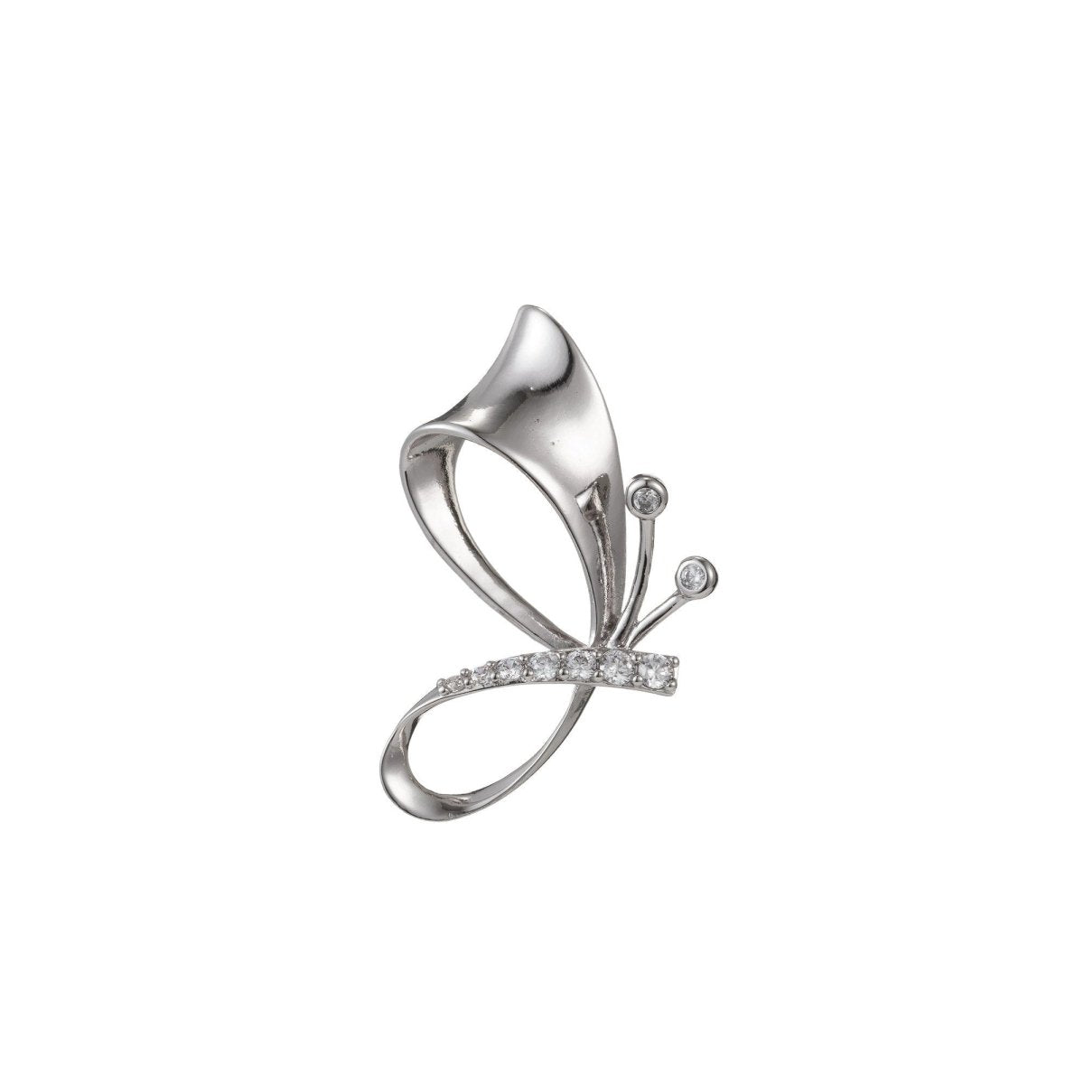 White Gold Filled Micro Pave CZ Butterfly Pendant Charm, Butterfly Pendant Charm, White Gold Filled Butterfly Pendant, For DIY Jewelry I-505