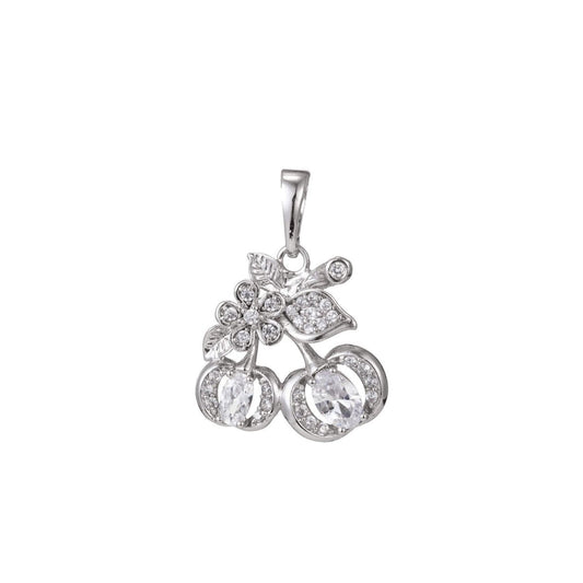 White Gold Filled Micro Pave CZ Cherry Pendant Charm, Micro Pave CZ Cherry Pendant Charm, Gold Filled Fruit Pendant, For DIY Jewelry I-395 I-457