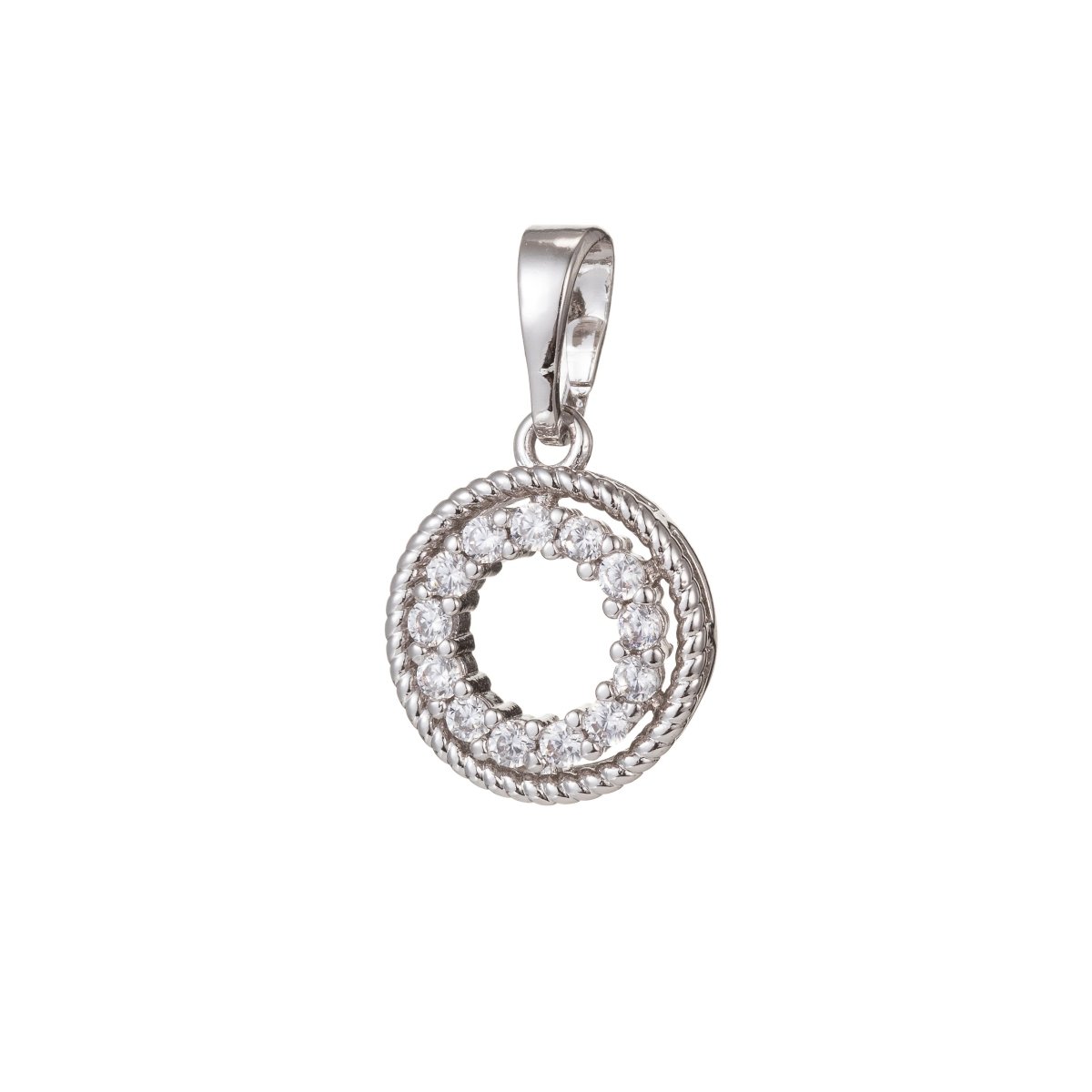 White Gold Filled Micro Pave CZ Circle Pendant Charm, Micro Pave CZ Pendant Charm, White Gold Filled Geometric Pendant, For DIY Jewelry I-506