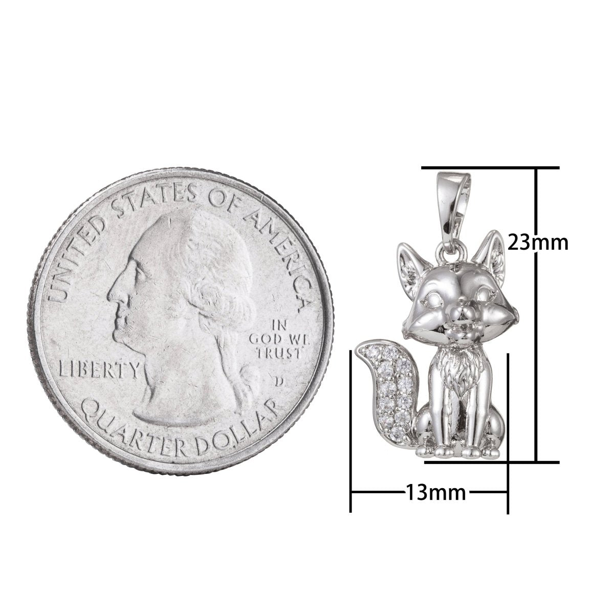 White Gold Filled Micro Pave CZ Cute Fox Pendant Charm, Fox Pendant Charm, White Gold Fox Pendant, For DIY Jewelry I-488