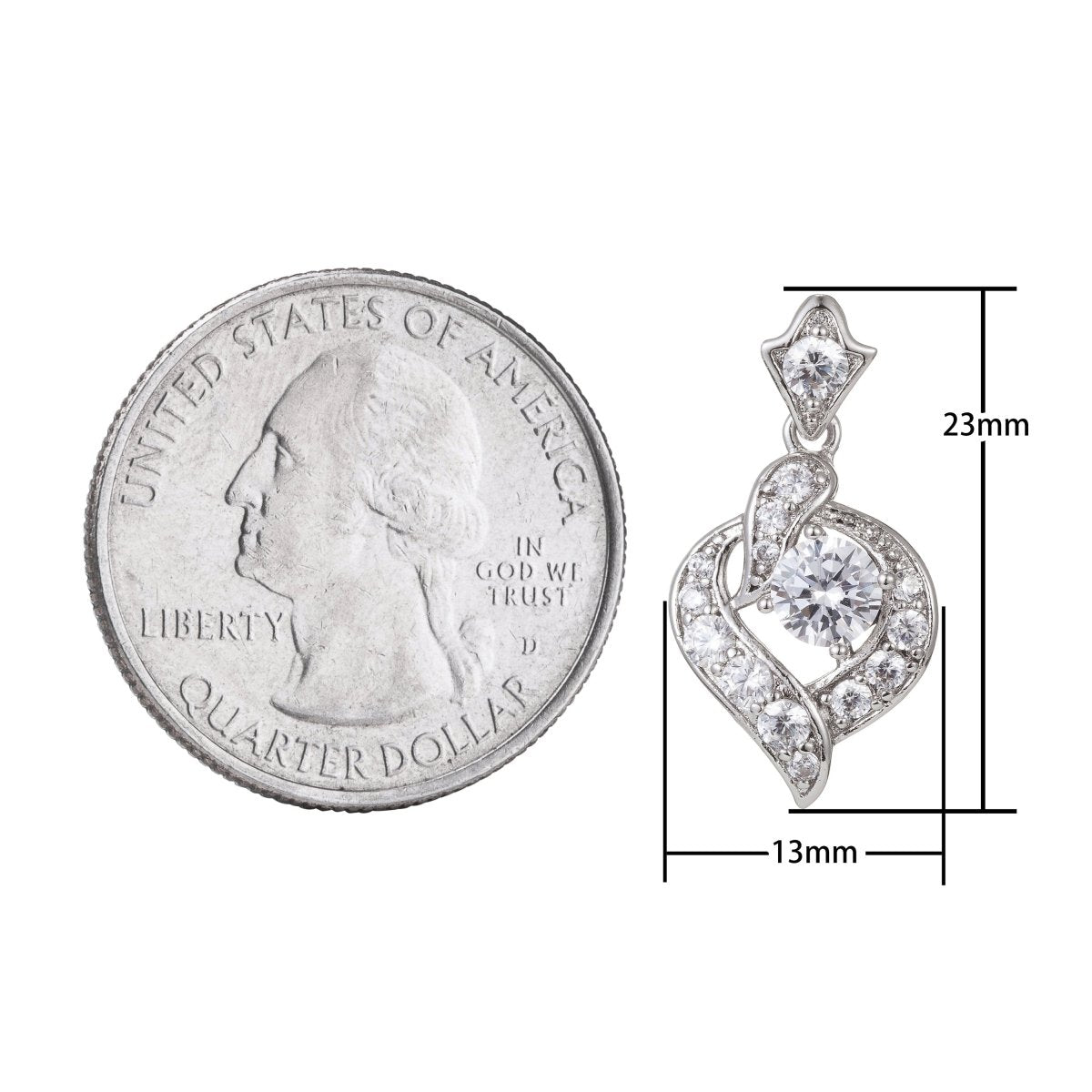 White Gold Filled Micro Pave CZ Heart Pendant Charm, Geometric Micro Pave CZ Pendant Charm, White Gold Filled Pendant, For DIY Jewelry I-479