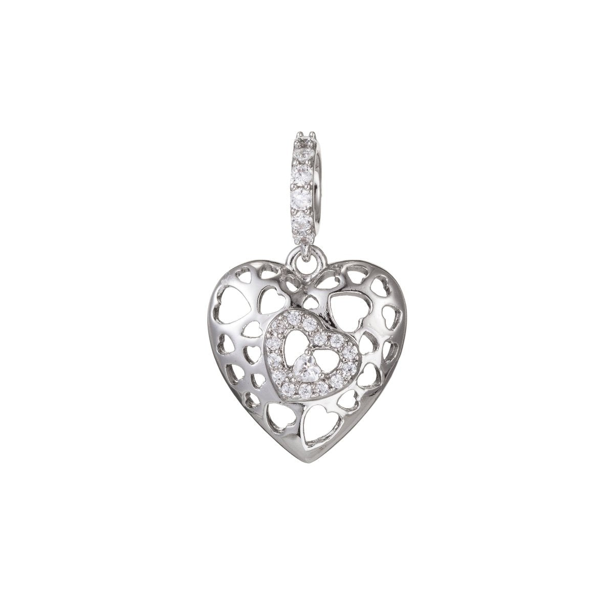 White Gold Filled Micro Pave CZ Heart Pendant Charm, Link Heart Micro Pave CZ Pendant Charm, White Gold Filled Pendant, For DIY Jewelry I-468