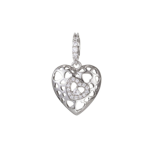 White Gold Filled Micro Pave CZ Heart Pendant Charm, Link Heart Micro Pave CZ Pendant Charm, White Gold Filled Pendant, For DIY Jewelry I-468