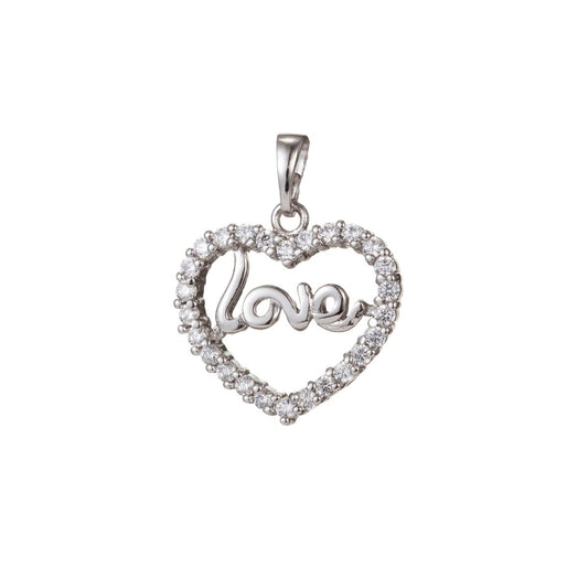 White Gold Filled Micro Pave CZ Heart Pendant Charm, Love Heart Micro Pave CZ Pendant Charm, Gold Filled Pendant, For DIY Jewelry I-456