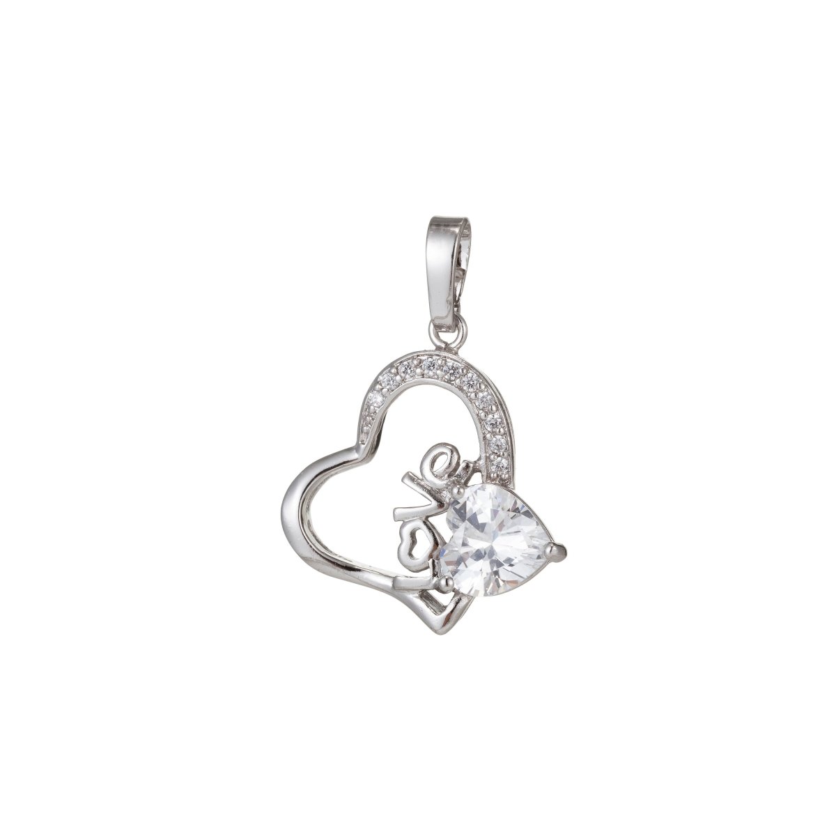 White Gold Filled Micro Pave CZ Love Heart Pendant Charm, Heart Micro Pave CZ Pendant Charm, White Gold Filled Pendant, For DIY Jewelry I-383