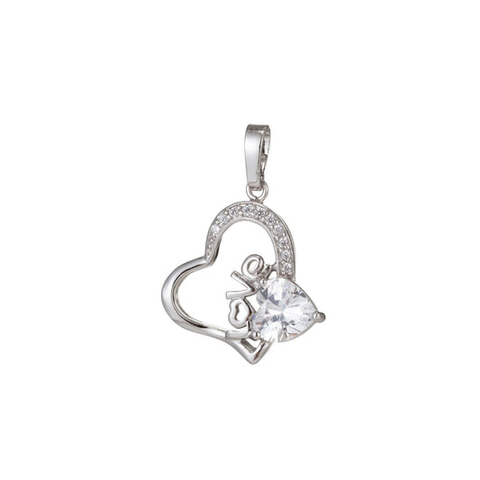 White Gold Filled Micro Pave CZ Love Heart Pendant Charm, Heart Micro Pave CZ Pendant Charm, White Gold Filled Pendant, For DIY Jewelry I-383